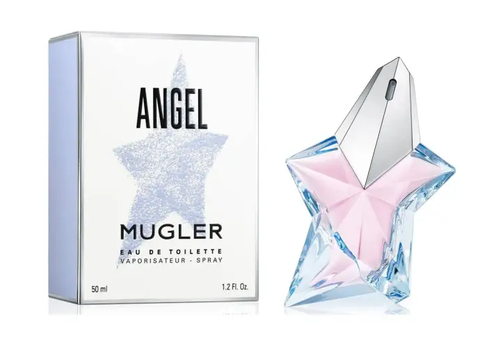 Pudełko i gwiazdkowy flakonik perfum Angel Mugler Eau de Toilette.