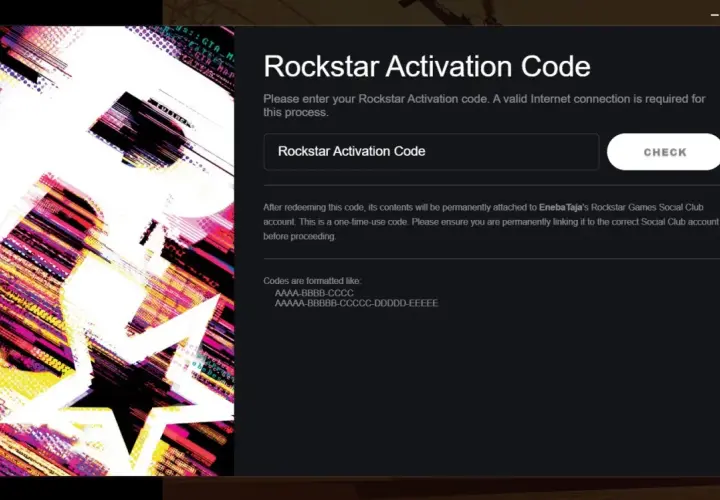 Okno aktywacji Rockstar. Wpisz swój kod aktywacyjny Rockstar, aby uzyskać dostęp do gry.
