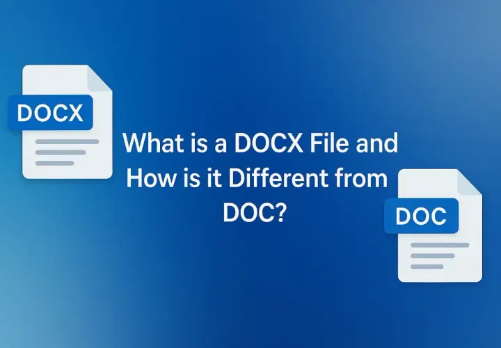 Ikona pliku DOCX obok ikony DOC. Pytanie brzmi: "Czym jest plik DOCX i czym różni się od DOC?".