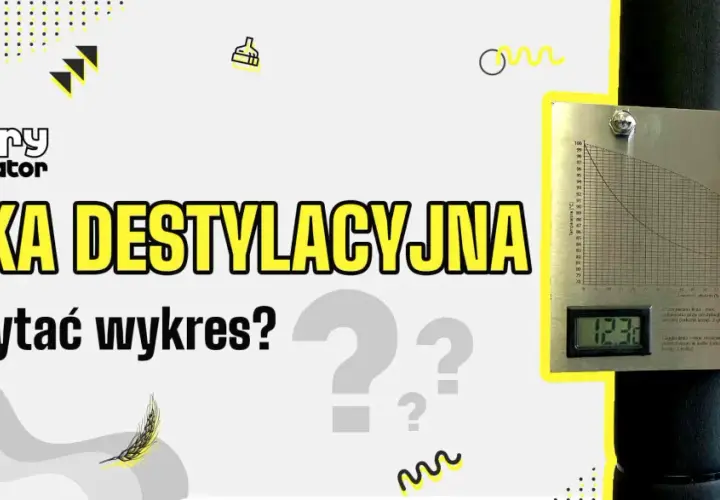 Wykres destylacyjny z termometrami i cyfrowymi wskaźnikami.