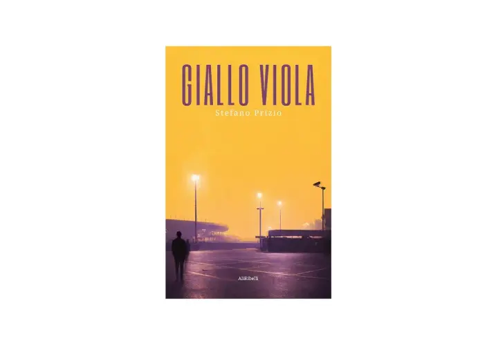 Copertina libro "Giallo Viola" di Stefano Prizio. Un parcheggio vuoto illuminato da lampioni, con una sagoma sfocata di persona. Il viola e giallo che colore esce crea un'atmosfera suggestiva.