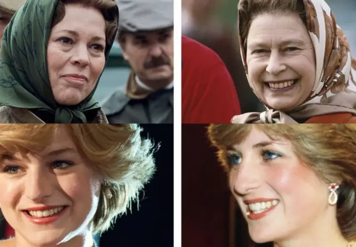 Porównanie aktorek z serialu "The Crown" z prawdziwymi postaciami. Olivia Colman jako królowa Elżbieta II i Emma Corrin jako księżna Diana.