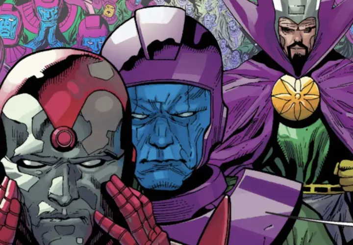 Plusieurs kang variants, aux visages bleus et gris, se tiennent au premier plan, entourés d'une foule de leurs homologues.