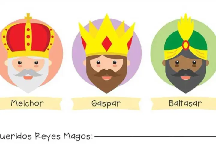 Plantillas Reyes Magos para imprimir: Melchor, Gaspar y Baltasar sonríen, listos para recibir tu carta.
