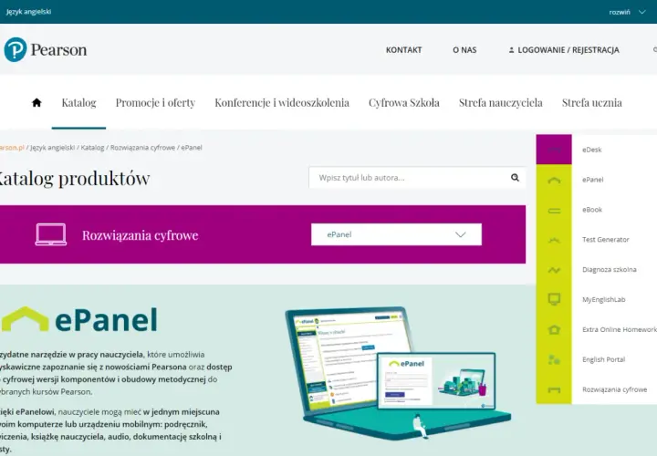 Przykłady środków technodydaktycznych: ePanel, eDesk, eBook, Test Generator. Narzędzia Pearsona dla nauczycieli.
