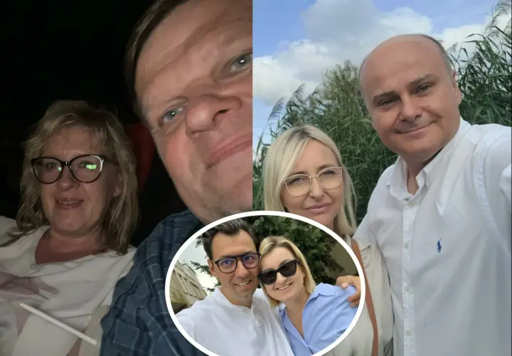 Konrad Frysztak z żoną i przyjaciółmi cieszą się wspólnym czasem.
