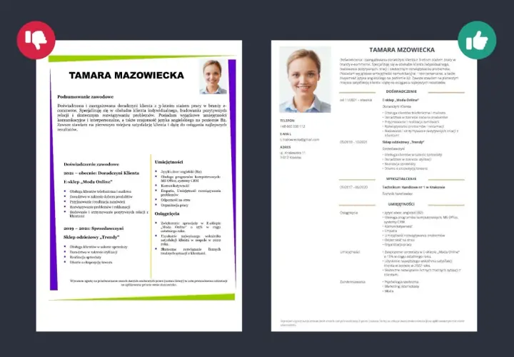 CV Tamary Mazowieckiej: doświadczona doradczyni klienta, zorientowana na satysfakcję klienta, z umiejętnościami komunikacyjnymi i znajomością angielskiego.