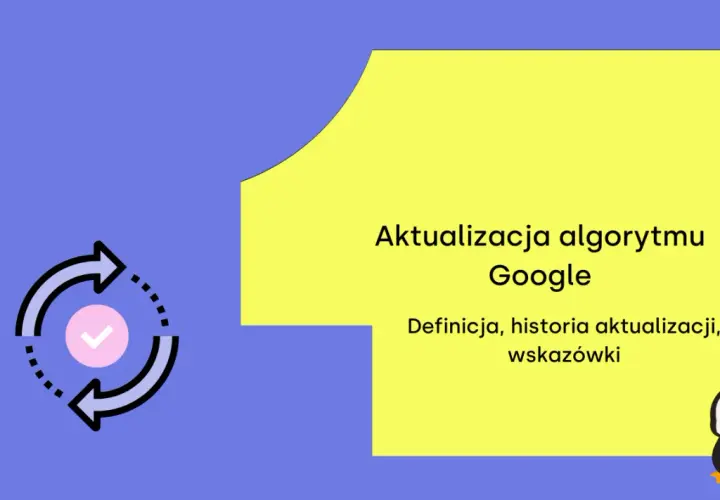 Grafika przedstawia aktualizację algorytmu Google. Widoczny jest symbol odświeżania, panda i pingwin.