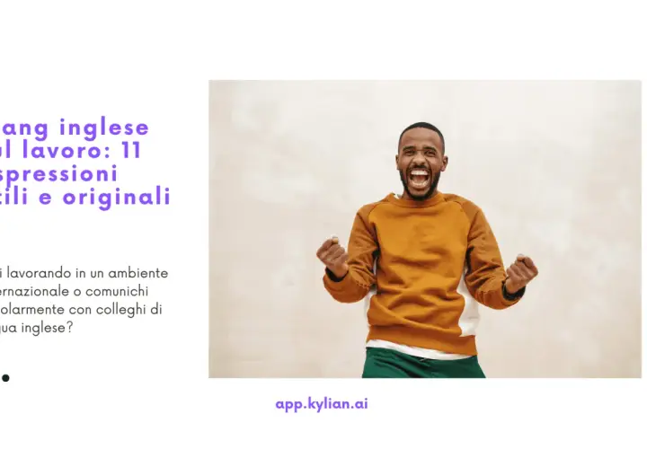 Uomo esultante, pronto a imparare espressioni colloquiali inglesi per il lavoro.
