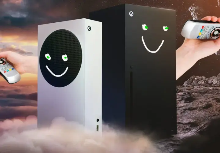 Dwa uśmiechnięte Xboxy, biały i czarny, z pilotami w rękach. Dowiedz się, jak włączyć Xboxa na telewizorze, by rozpocząć przygodę!