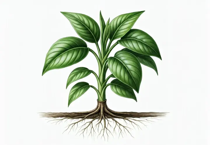 Zielona roślina z rozbudowanym systemem korzeni, ukazująca piękno i siłę natury. Plants co to znaczy? To życie!