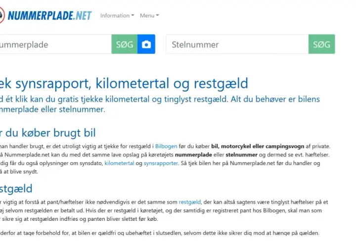 Logo NUMMERPLADE.NET, pole rejestracyjne i pole numeru VIN.