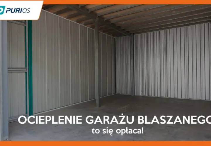 Wnętrze pustego garażu blaszanego z betonową posadzką i metalowymi ścianami.