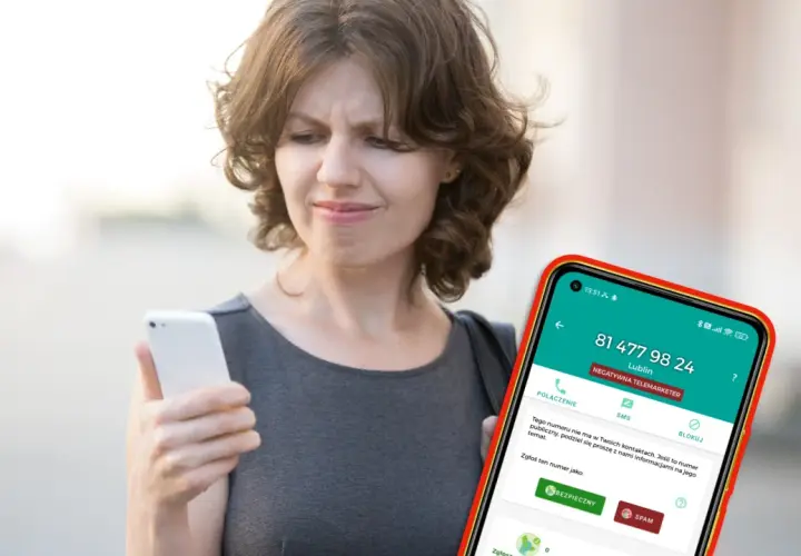 Kobieta z niepokojem patrzy na telefon, na którym wyświetla się numer 814779824. Czy to kolejny telemarketer? 539 co to za numer?