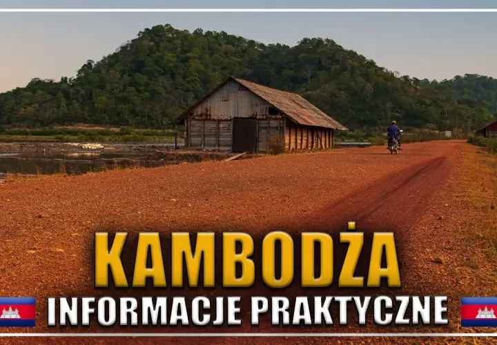 Krajobraz Kambodży z chatką i drogą. Planujesz loty do Kambodży? Znajdź praktyczne informacje.