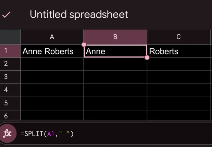 Foglio di calcolo: come separare nome e cognome su Excel usando la funzione SPLIT.