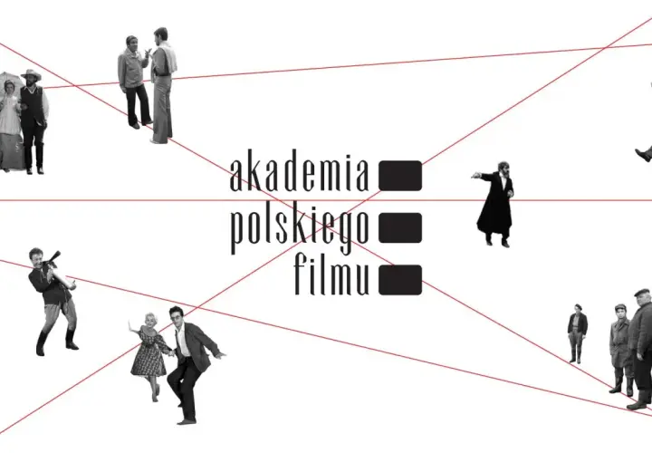 Kolaż postaci z filmów, z napisem "akademia polskiego filmu".