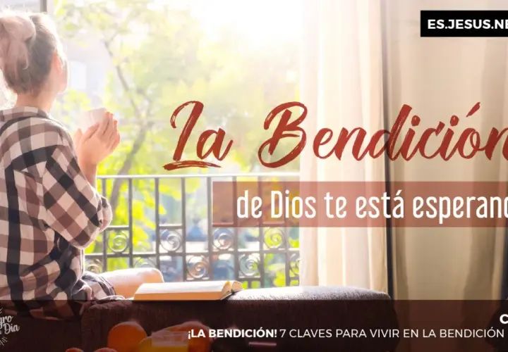 Mujer con taza, mirando al sol. "La Bendición de Dios te está esperando". Que Deus nos abençoe e nos proteja.