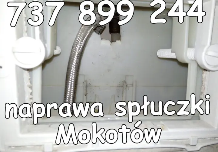 Naprawa spłuczki podtynkowej. Widać wnętrze mechanizmu, gdzie leci woda. Telefon 737 899 244.