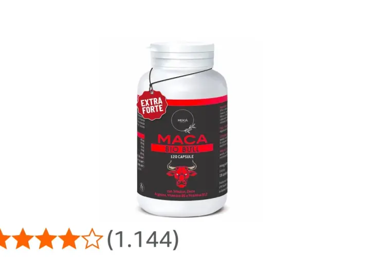 Integratore "Maca Bio Bull" con Tribulus e Maca a cosa serve: energia e vitalità. Flacone da 120 capsule.