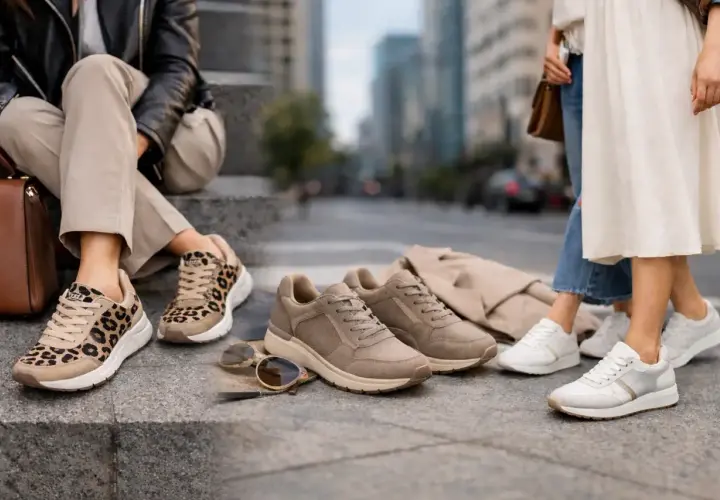 Zapatillas woman con estampado de leopardo y modelos en tonos neutros, perfectas para un paseo urbano.