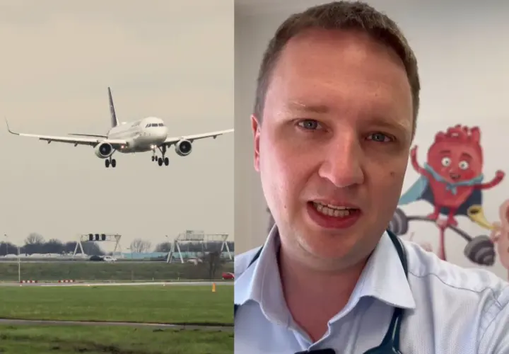 Lekarz wyjaśnia, jak radzić sobie z zapaleniem ucha podczas lotu samolotem. Na zdjęciu samolot lądujący na lotnisku.
