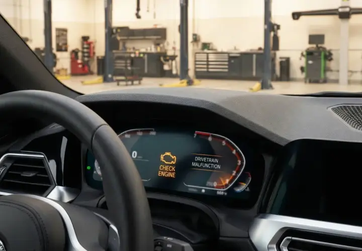 Na desce rozdzielczej BMW świeci się kontrolka "CHECK ENGINE" i komunikat "DRIVETRAIN MALFUNCTION".