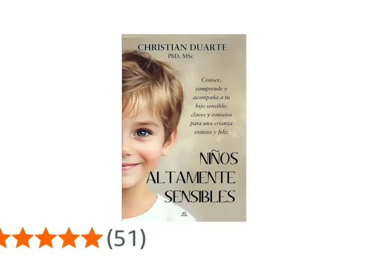 Portada de libro "Niños Altamente Sensibles" de Christian Duarte, con la imagen de un niño y consejos para padres.