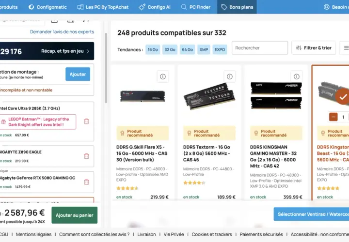 Configuration PC : processeur Intel Core Ultra 9, carte mère GIGABYTE Z890, et carte graphique Gigabyte RTX 5080. Guide pour comment installer une carte graphique.