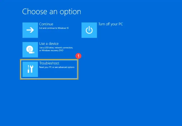 Windows-Fehlerbehebung: Optionen für Systemimage-Wiederherstellung und erweiterte Einstellungen.