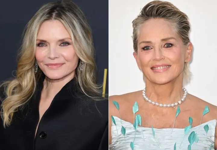 Michelle Pfeiffer i Sharon Stone: metamorfoza fryzury 50+. Długie fale kontra eleganckie upięcie.