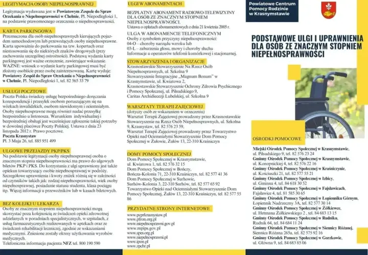Osoby z orzeczeniem o niepełnosprawności mają ulgi: parkingowe, pocztowe, na przejazdy, bez kolejki do lekarza, abonamentowe.