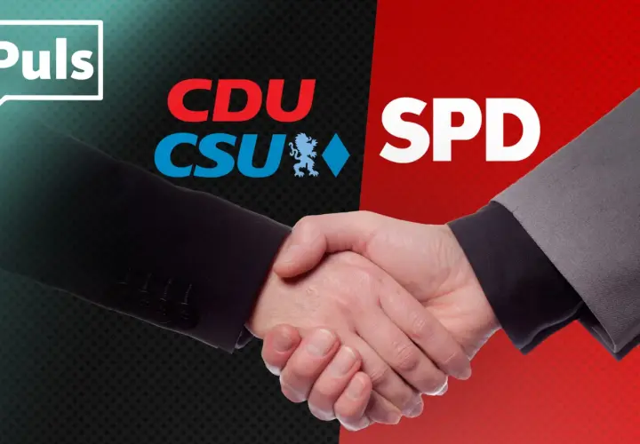 Händedruck zwischen CDU/CSU und SPD, die Parteien, welche Deutschland regieren.