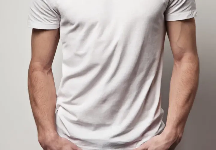 Mann im weißen T-Shirt mit Händen in den Hosentaschen.