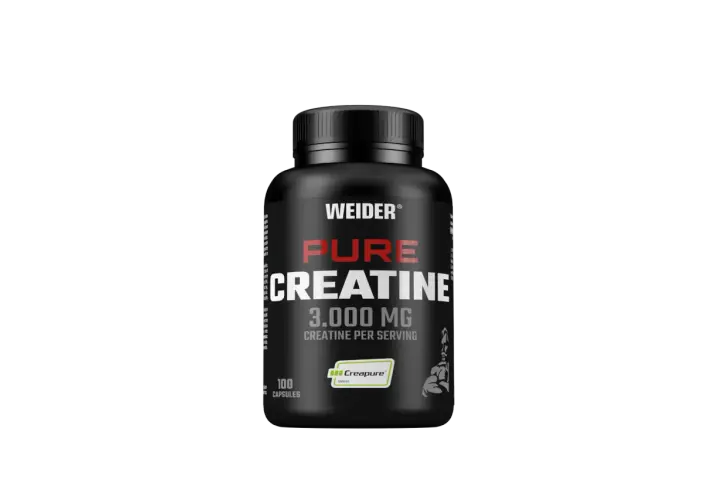Suplement diety Weider Pure Creatine w kapsułkach, 3000 mg kreatyny na porcję. Idealny dla osób trenujących na siłowni, wspierający budowę masy mięśniowej.