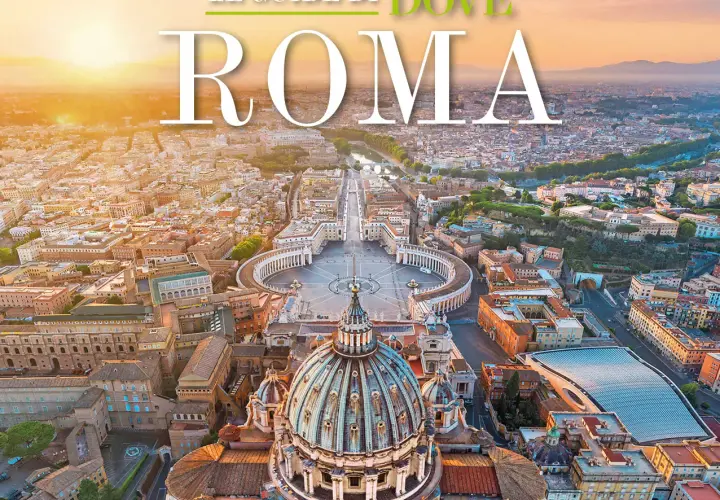 Vista aerea di Roma, con la cupola di San Pietro in primo piano. Un invito a scoprire i migliori lugares visitar Roma al tramonto.