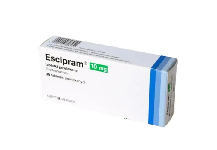Opakowanie leku Escipram 10 mg, zawierające 30 tabletek powlekanych.