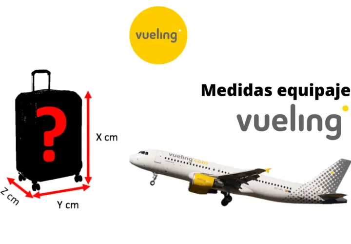 Maleta de cabina Vueling con medidas X, Y, Z cm. Avión Vueling.