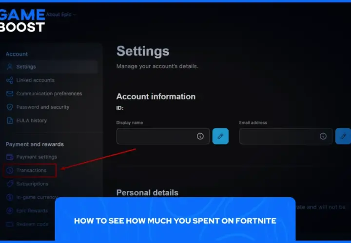 Kliknij "Transactions", aby sprawdzić, jak sprawdzić ile wydałem na Fortnite.
