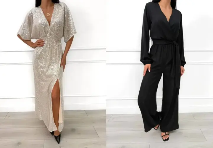 Elegancka sukienka w cekiny i czarny kombinezon – idealne propozycje, jak się ubrać na wesele po 50.