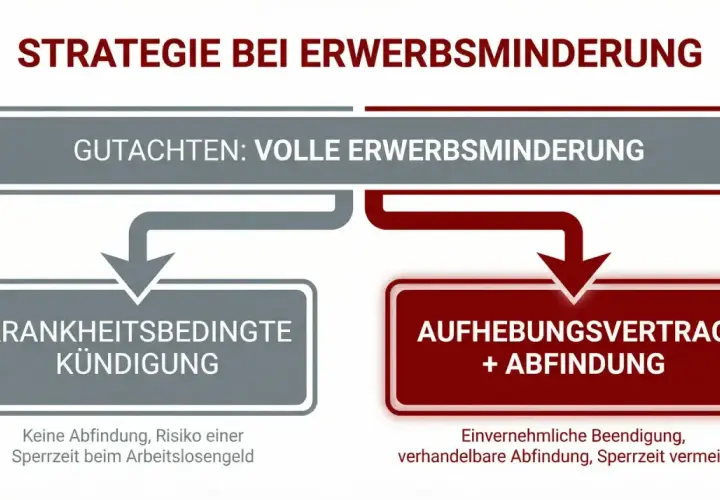 Strategie bei Erwerbsminderung: Gutachten, krankheitsbedingte Kündigung oder Aufhebungsvertrag mit Abfindung. Wichtig für die erwerbsminderungsrente mit 57 jahren.