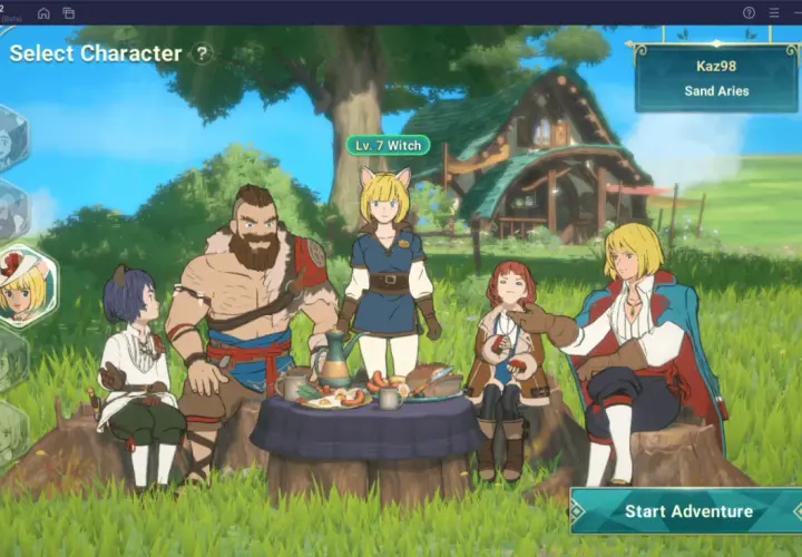 Postacie z gry Ni No Kuni Cross Worlds siedzą przy stole na pikniku. Wybierz swoją postać i rozpocznij przygodę!