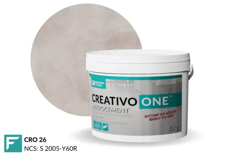 Kreatywny mikrocement w wiaderku 10kg. Sprawdź atrakcyjną mikrocement cena za m2 dla koloru CRO 26.