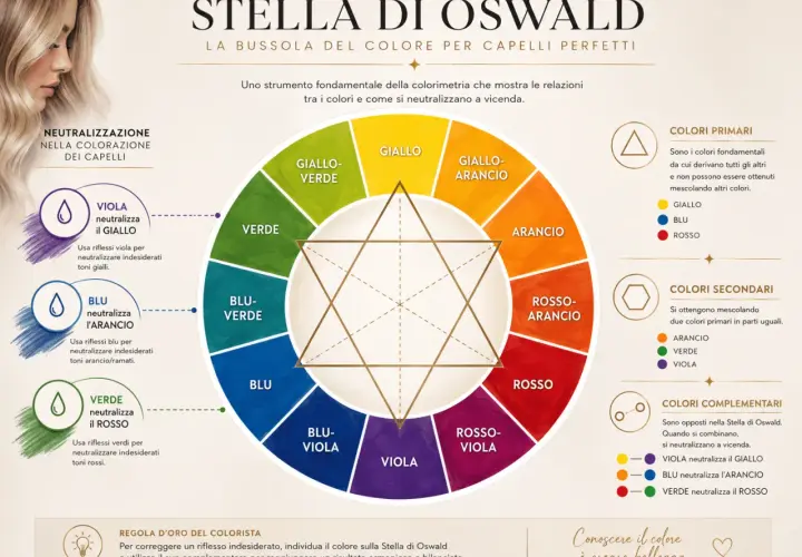 La Stella di Oswald mostra i colori complementari al verde: viola e blu neutralizzano rispettivamente giallo e arancio, creando armonia.