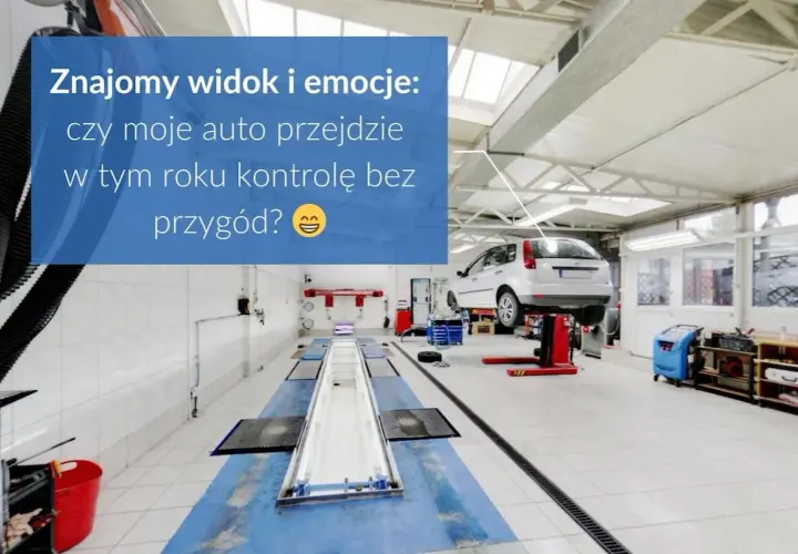 Warsztat samochodowy, auto na podnośniku. Zastanawiasz się, ile za przegląd auta i czy przejdziesz kontrolę bez przygód?