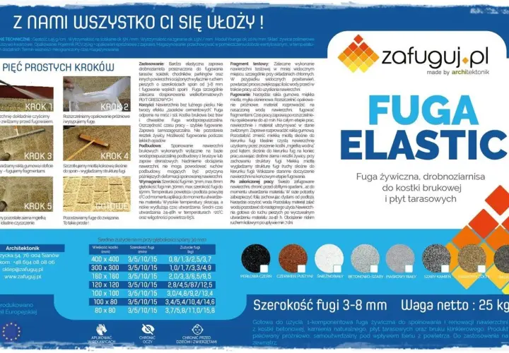 Fuga żywiczna, drobnoziarnista do kostki brukowej i płyt tarasowych. Zapewnia trwałe i estetyczne spoinowanie.