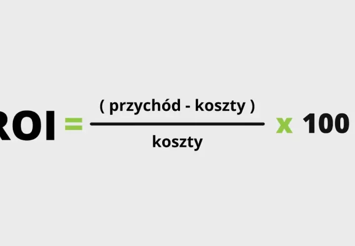 Wzór na ROI: (przychód - koszty) / koszty * 100. Obliczanie zwrotu z inwestycji.