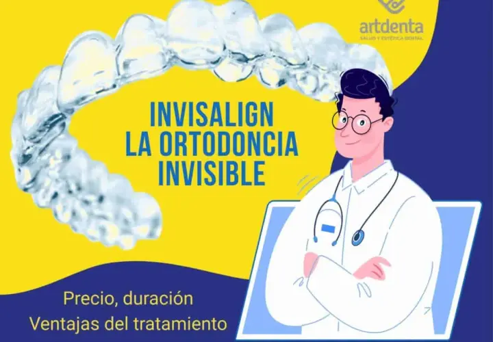 Ortodoncia invisible con Invisalign. Un dentista sonriente en una pantalla de portátil explica el tratamiento.