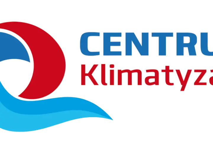 Logo "Centrum Klimatyzacji" z niebiesko-czerwonym symbolem i tekstem.