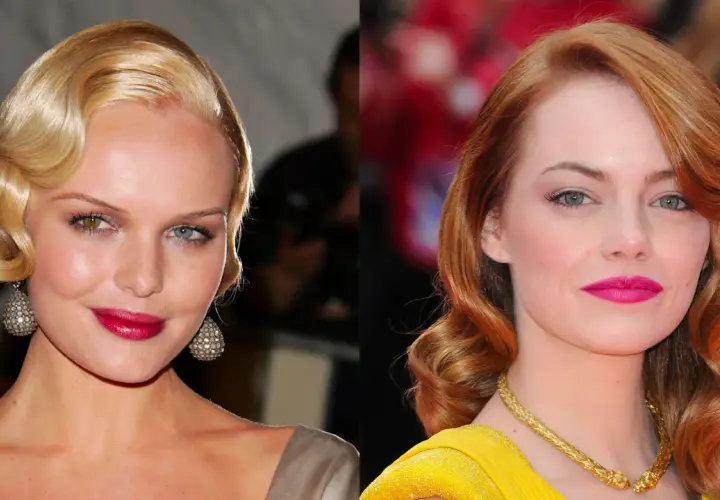 Dos mujeres con peinados años 20: una rubia con ondas marcadas y otra pelirroja con rizos elegantes.